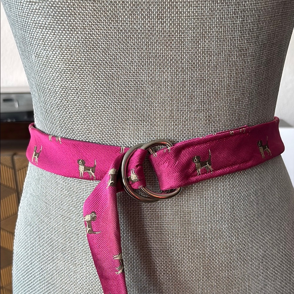 J Crew Silk Pink Dog Print Belt